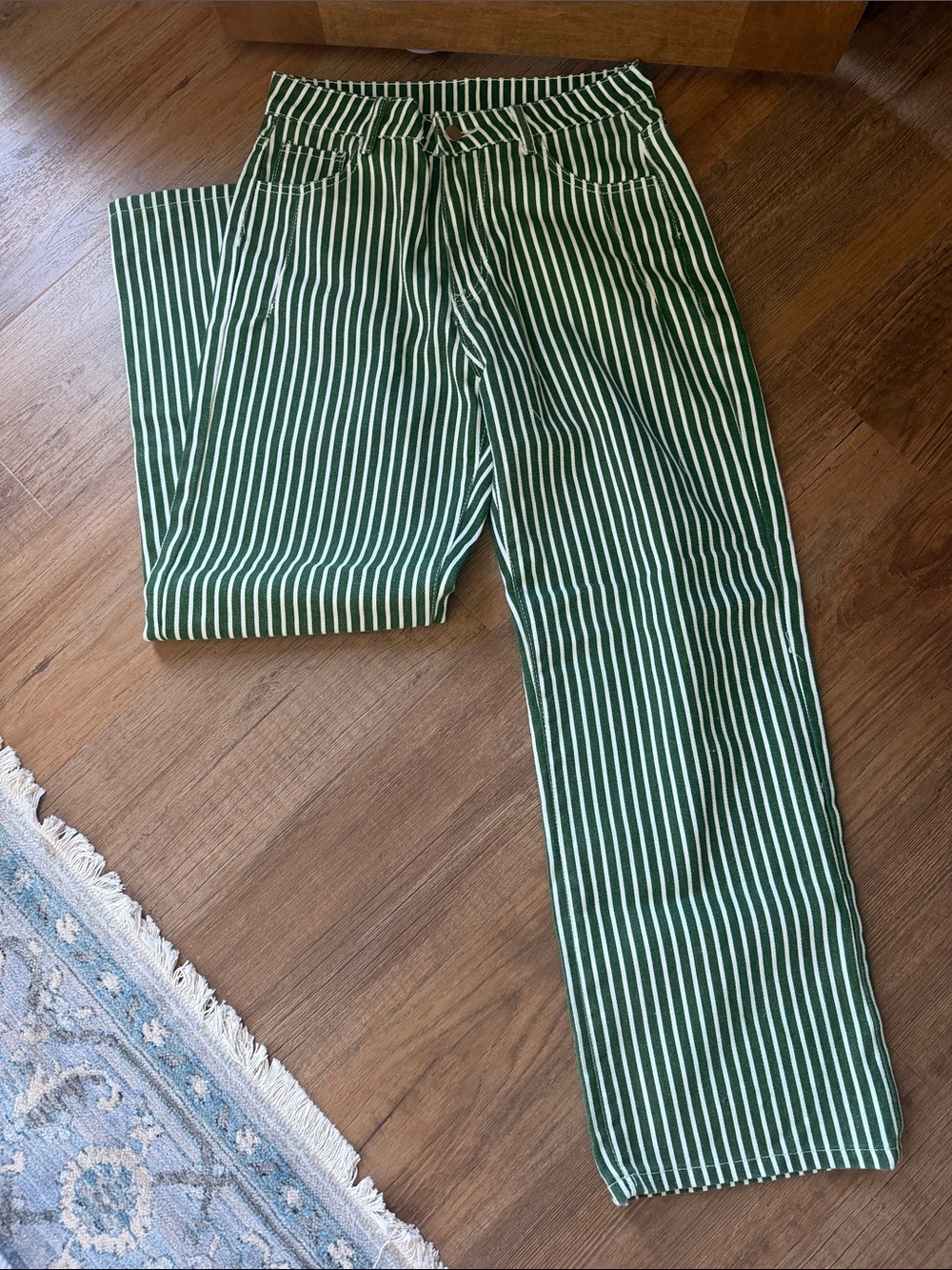 Green & white striped jeans